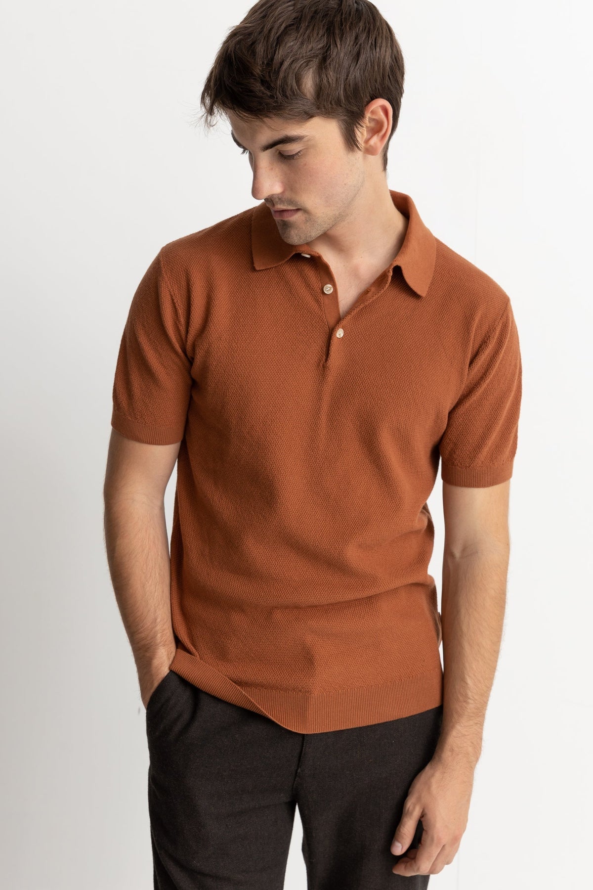 Textured Knit S/S Polo - Clay