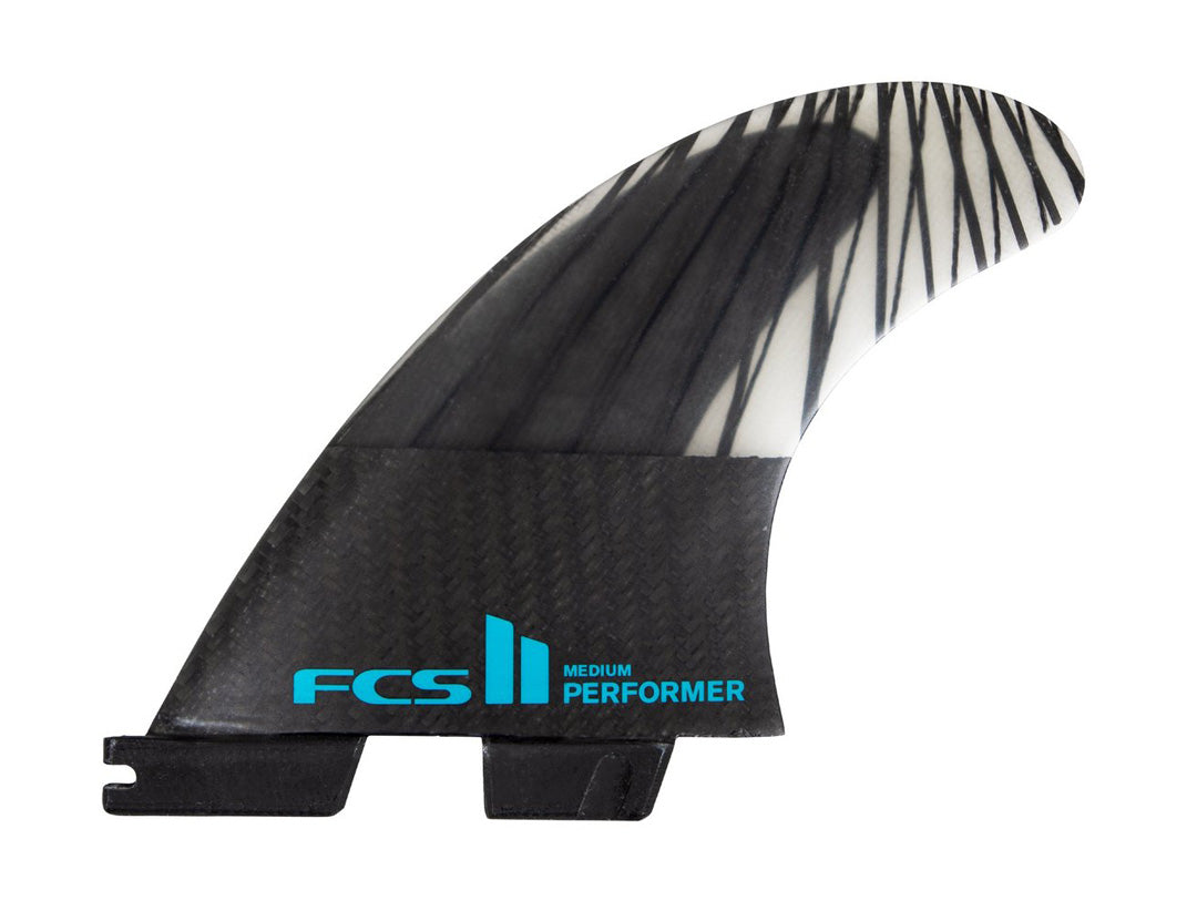 FCS II Performer PC Carbon Tri Fins (Medium) - Black/Teal