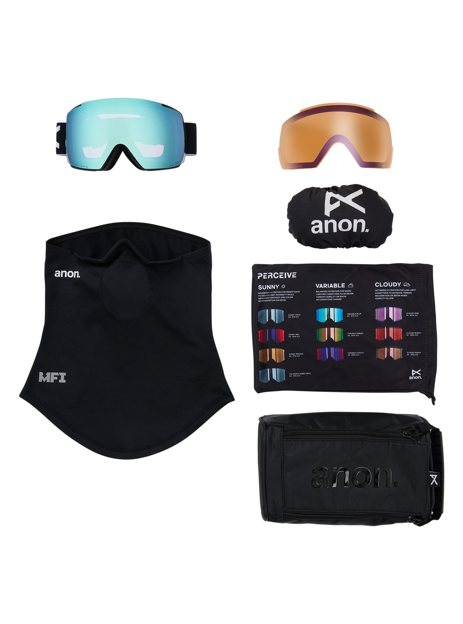 M5 Goggles + Bonus Lens + MFI Face Mask - Black/Perceive Variable Blue