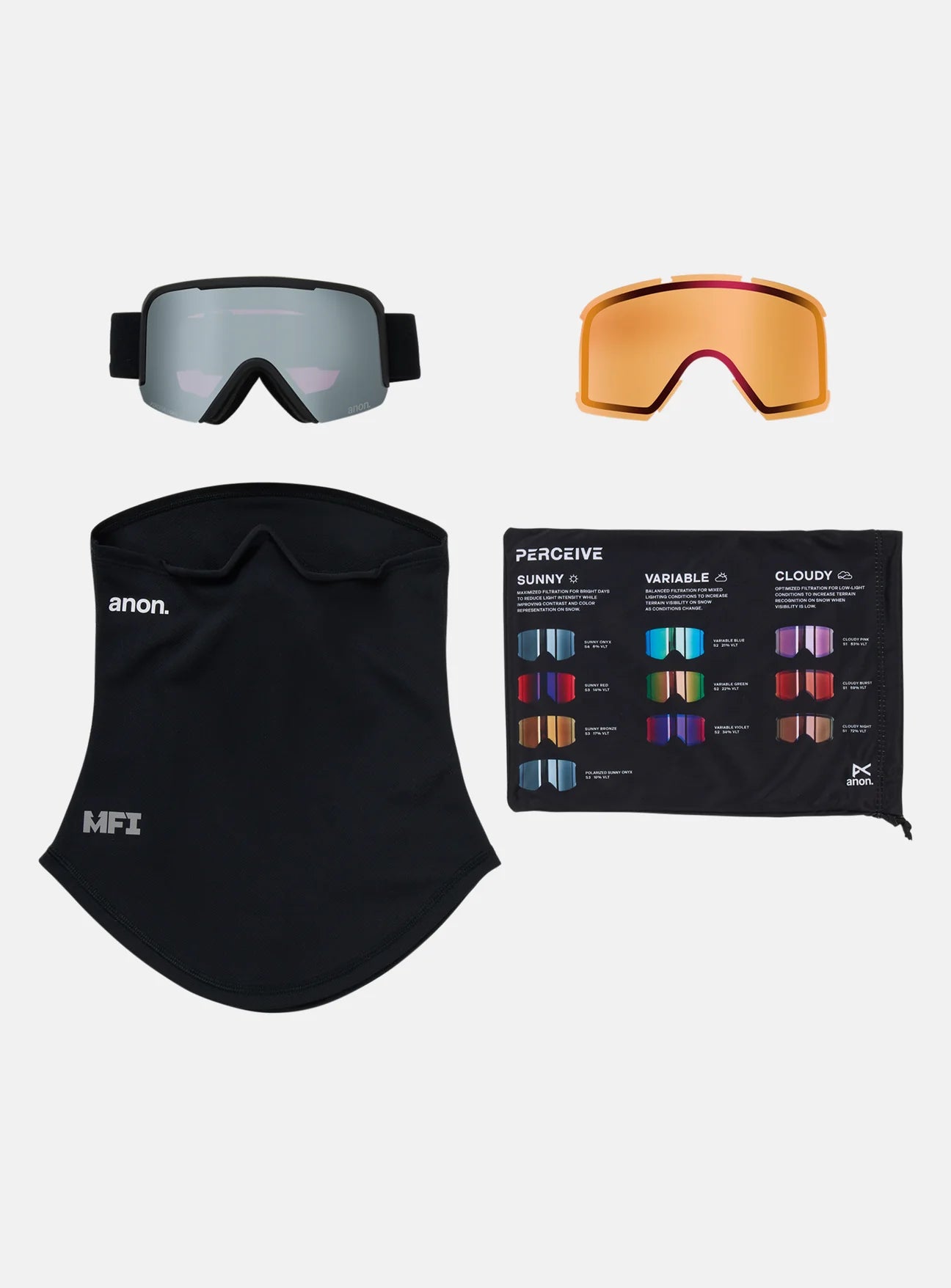 Nesa Goggles + Bonus Lens + MFI Face Mask - Smoke/Perceive Sunny Onyx