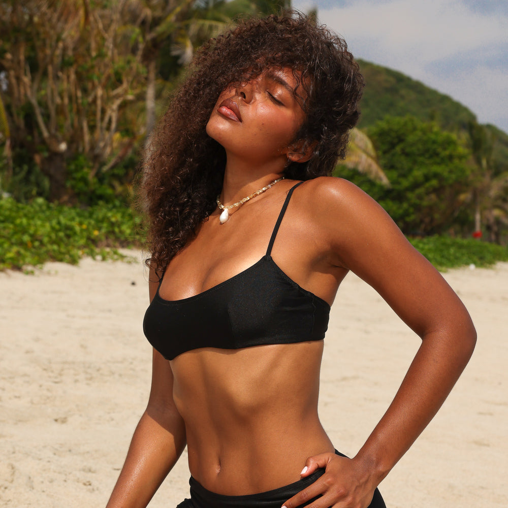 Womens Invisible Underwire Crop Bikini Top - Twilight Black