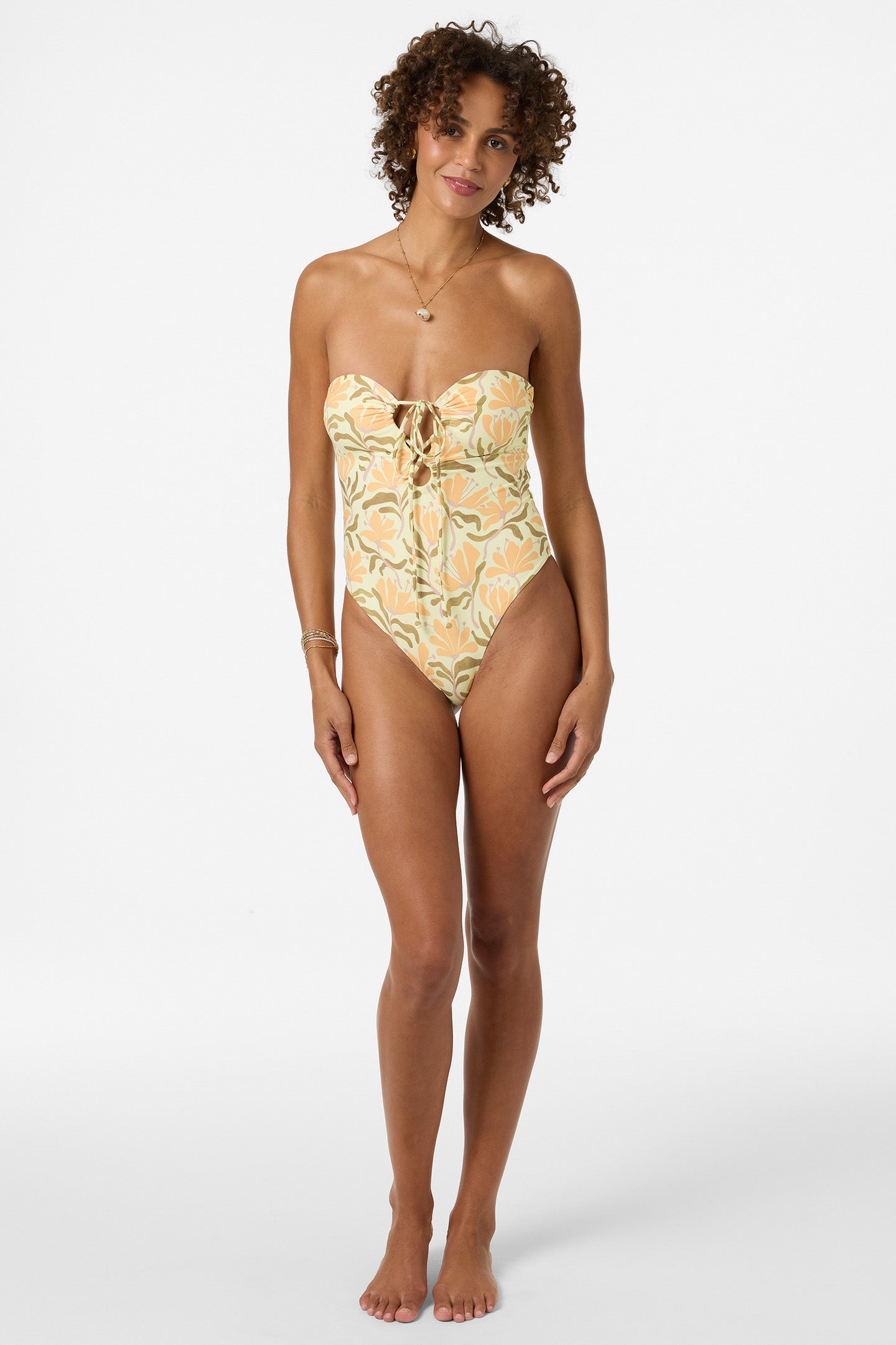 Womens Cove Floral Poolside One-Piece - Citron