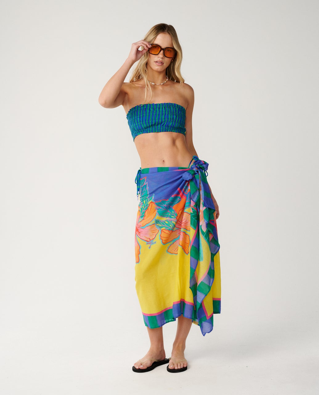 Womens Farm Rio Bliss Stripe Shirred Bandeau - Blue