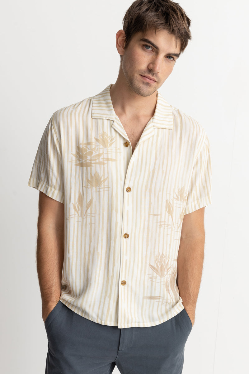 Lily Stripe Cuban S/S Shirt - Camel