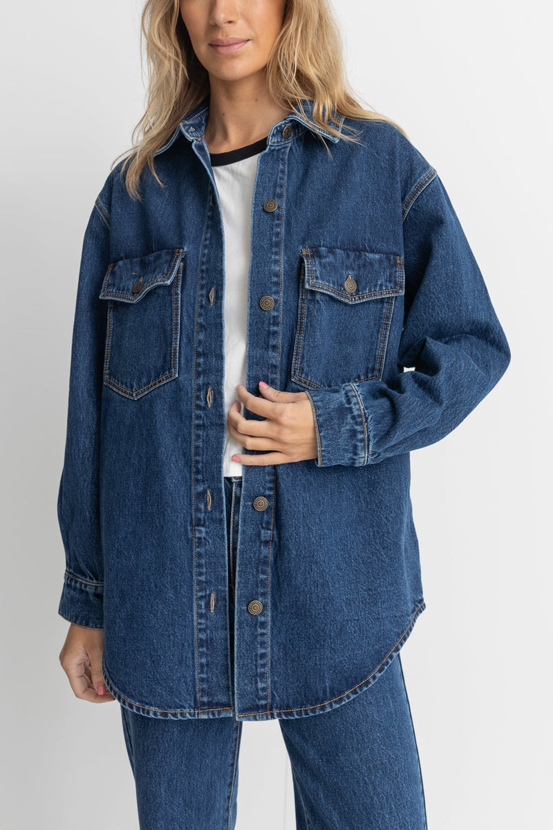 Womens Oversized Denim Jacket - Dark Wash