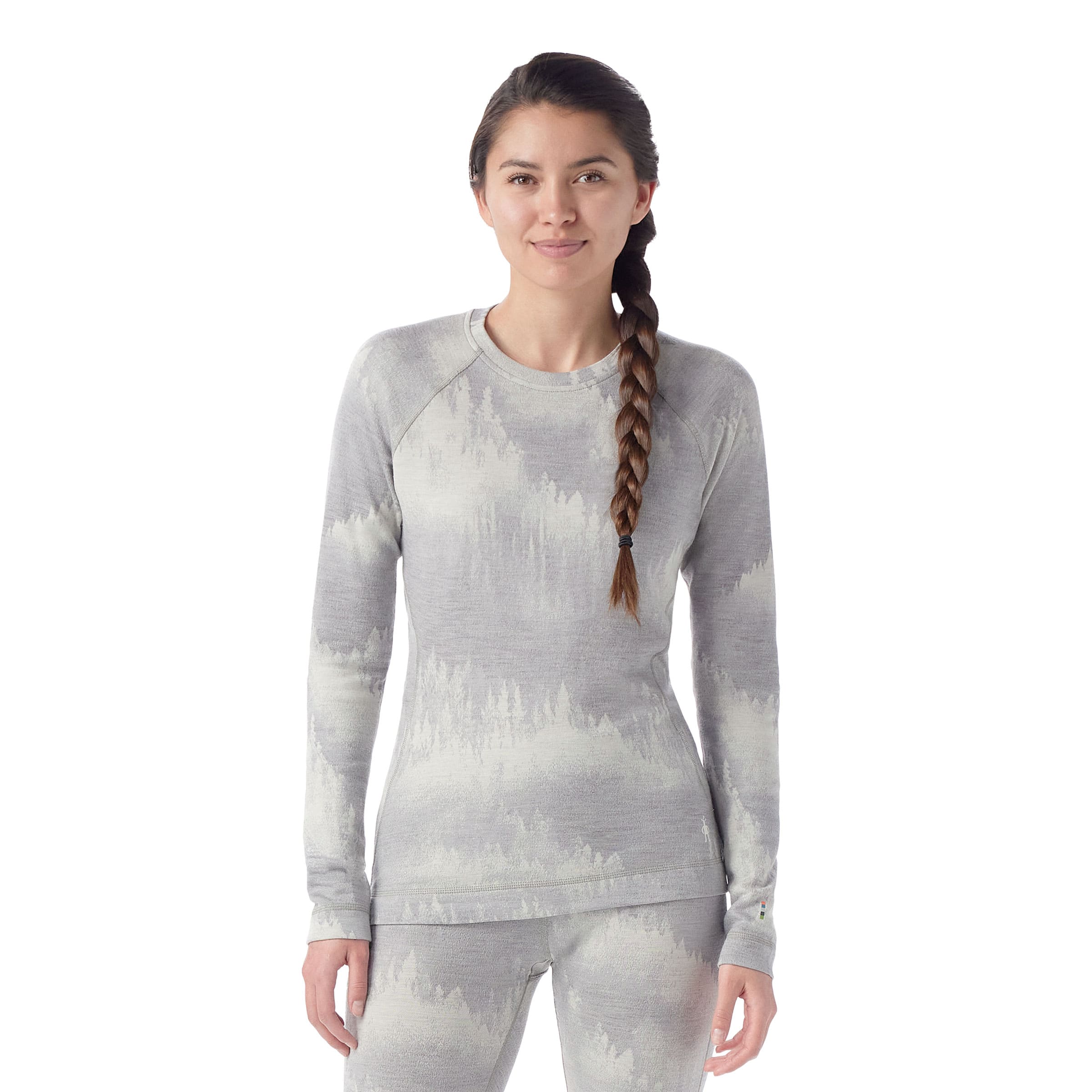 Women's Classic Thermal (250) Merino Base Layer Crew - Light Gray Foggy Pines