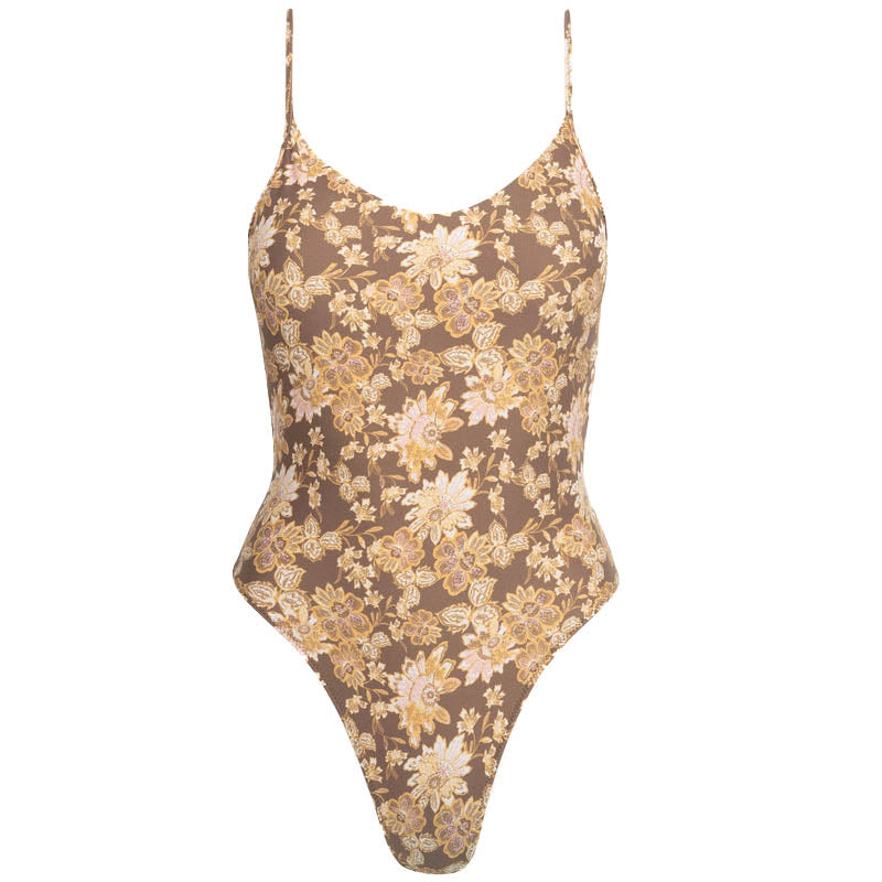 Womens Arcadia Paisley Cross Back One Piece - Chocolate