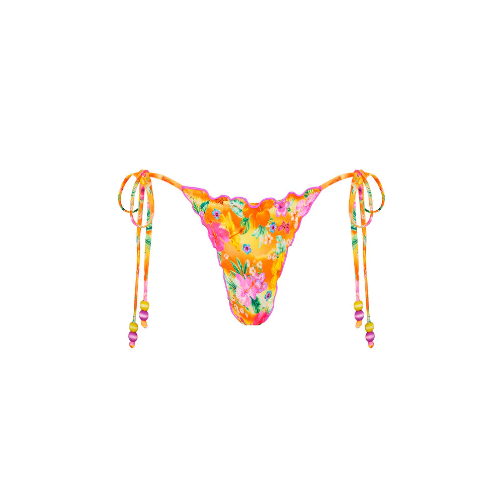 Womens Lettuce Edge Thong Tie Bikini Bottom - Peachy Pocket