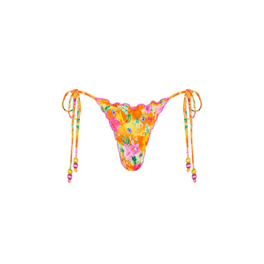 Kulani Kinis - Womens Lettuce Edge Thong Tie Bikini Bottom - Peachy Pocket