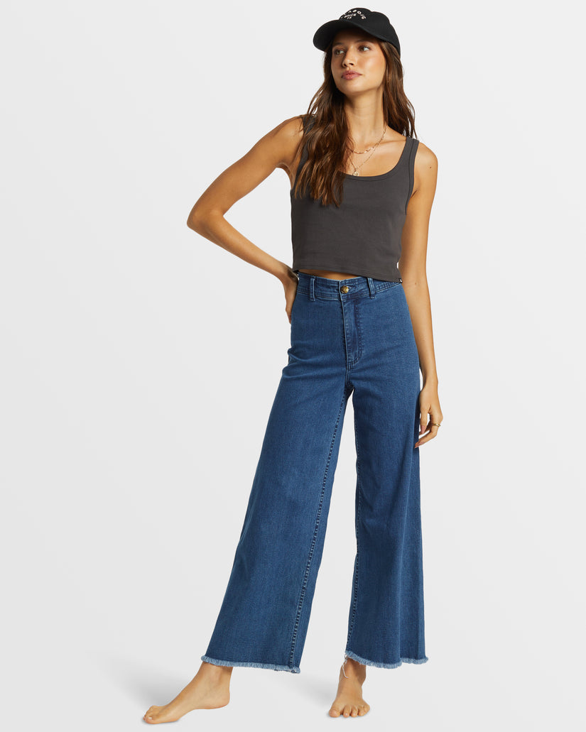 Womens Free Fall Indigo Wide-Leg Jeans - Oceana Blue