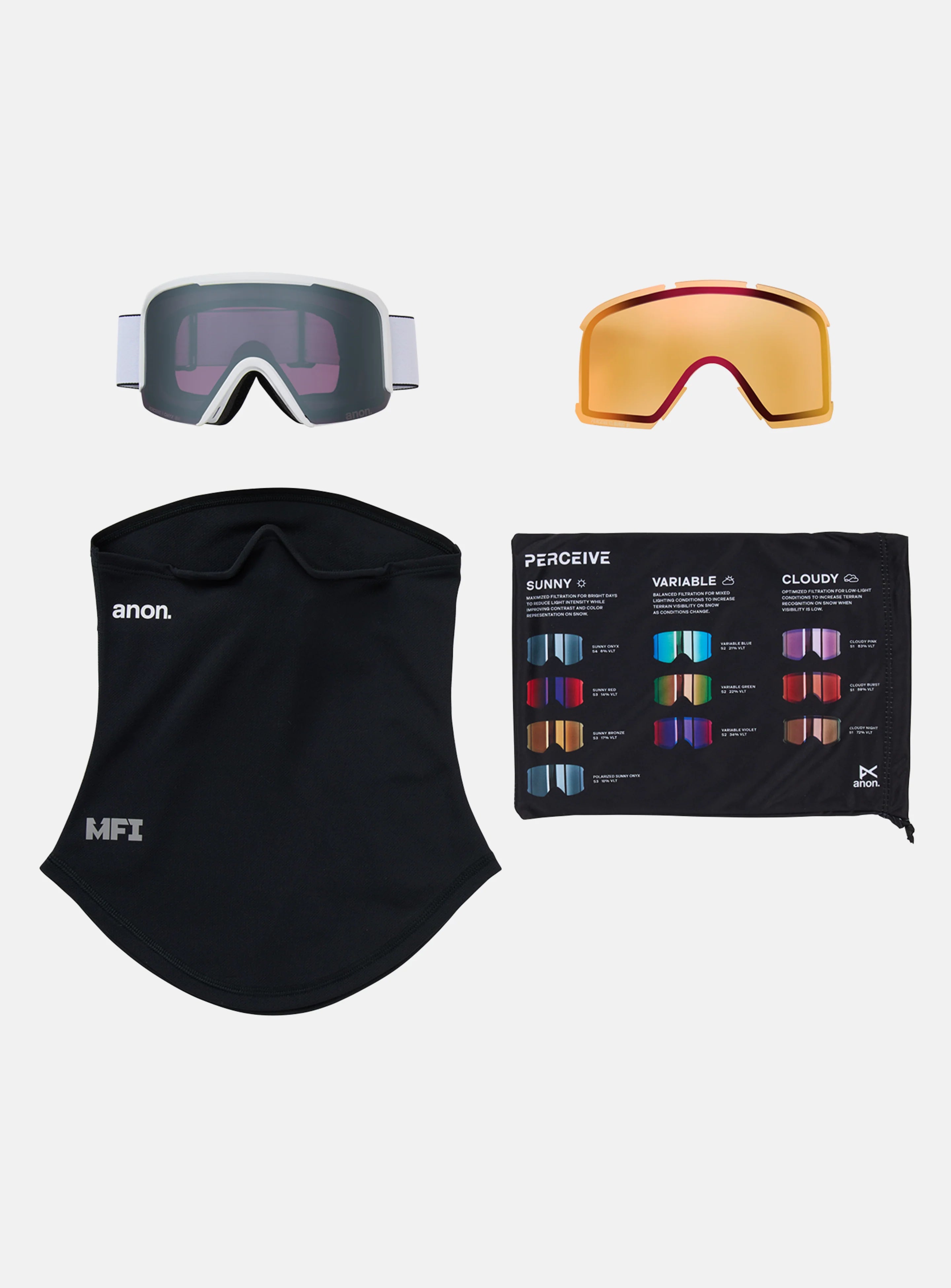 Nesa Goggles + Bonus Lens + MFI Face Mask - White/Perceive Sunny Onyx