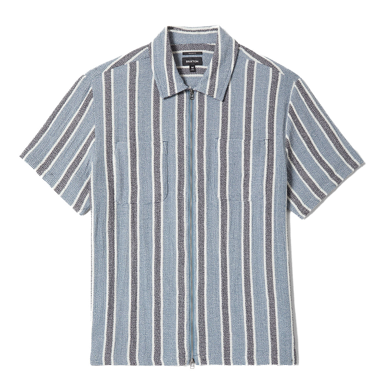 The Dexter Textured Stripe S/S Woven - Black/Dusty Blue