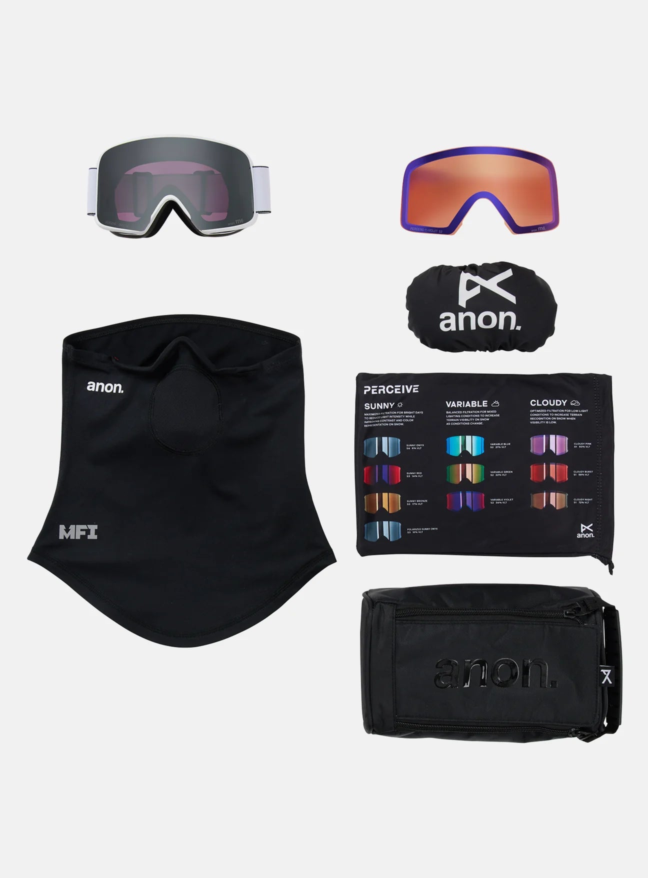 M6 Goggles + Bonus Lens + MFI Face Mask - White/Perceive Sunny Onyx