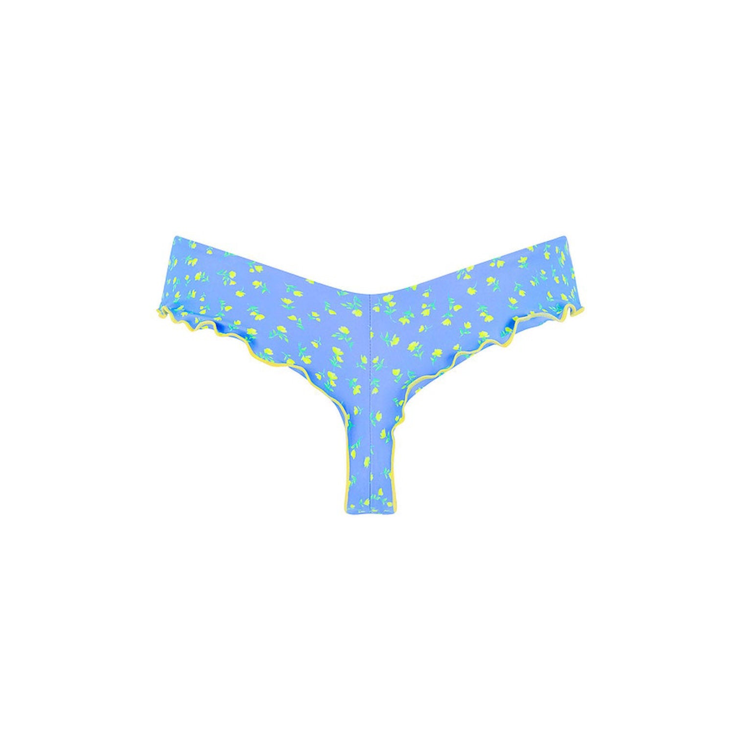 Lettuce Frill Thong Bikini Bottom - Lemon Bloom