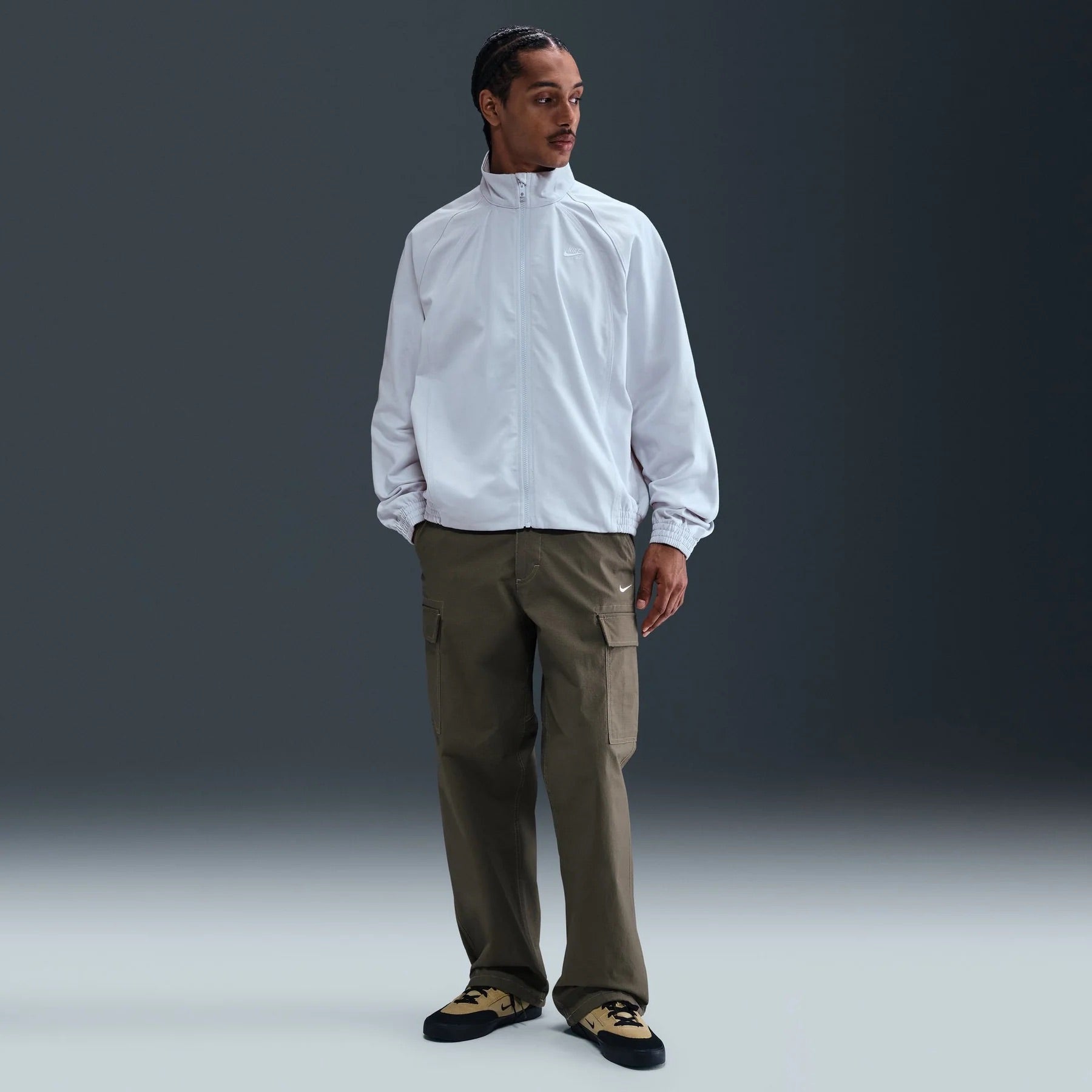 Denim Zip Track Jacket - Football Grey/White