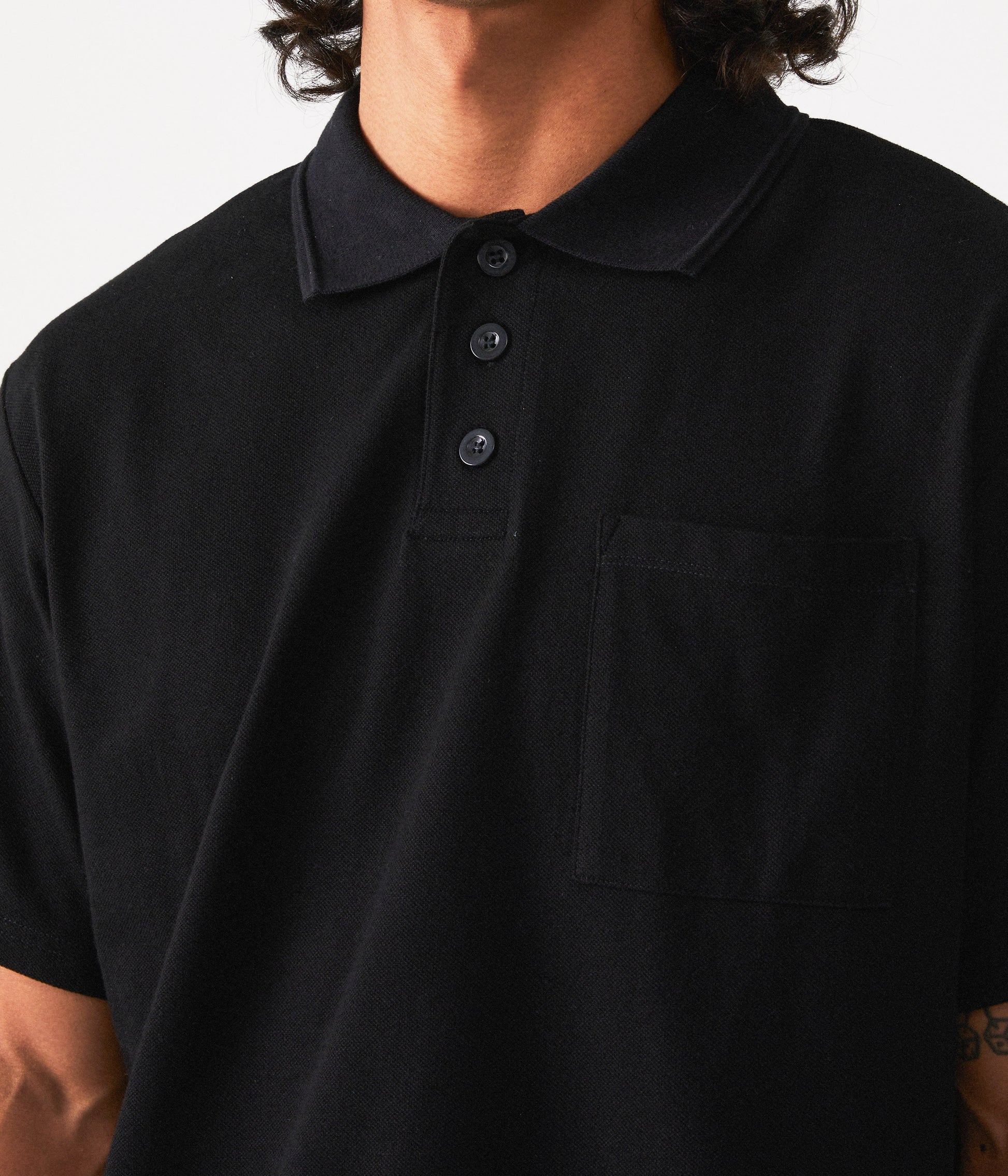 Uniform S/S Button Polo - Black