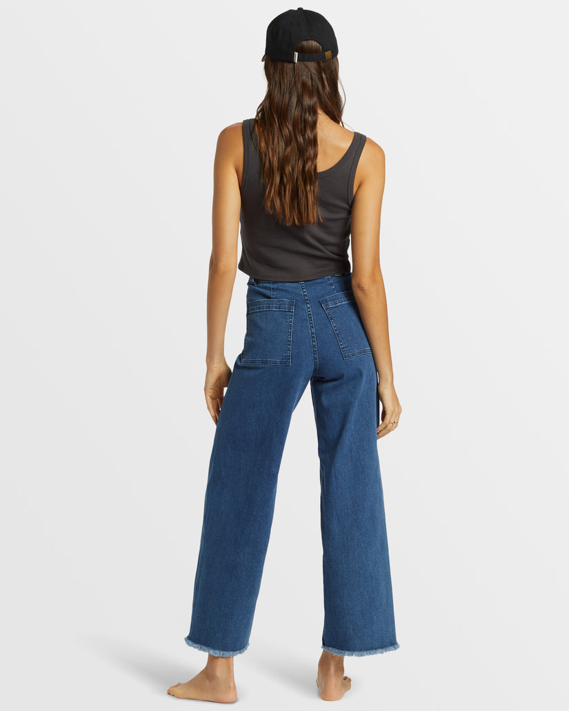 Womens Free Fall Indigo Wide-Leg Jeans - Oceana Blue