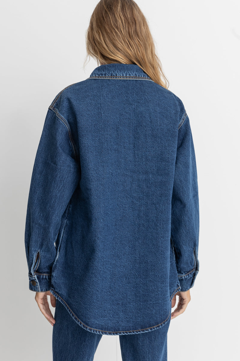 Womens Oversized Denim Jacket - Dark Wash