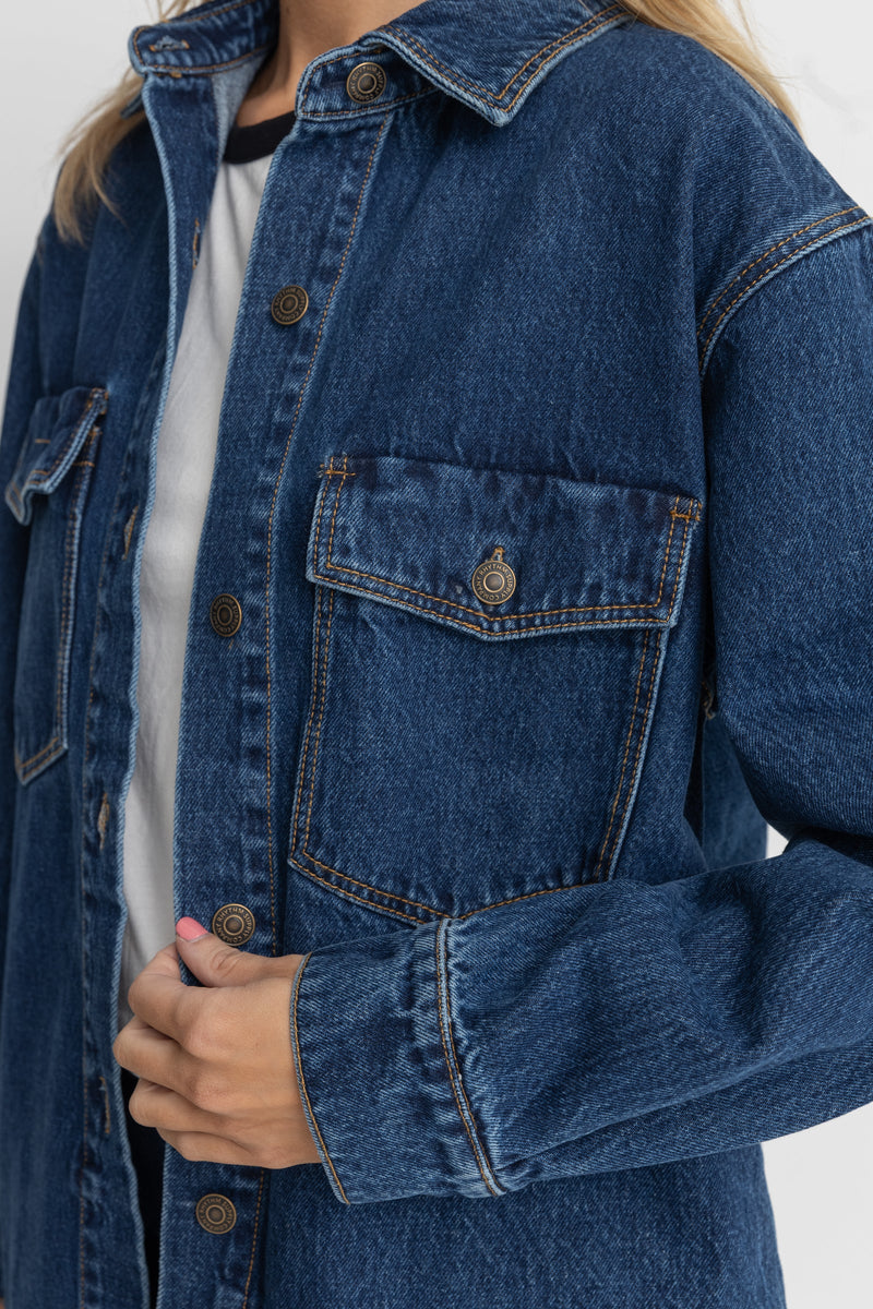 Womens Oversized Denim Jacket - Dark Wash