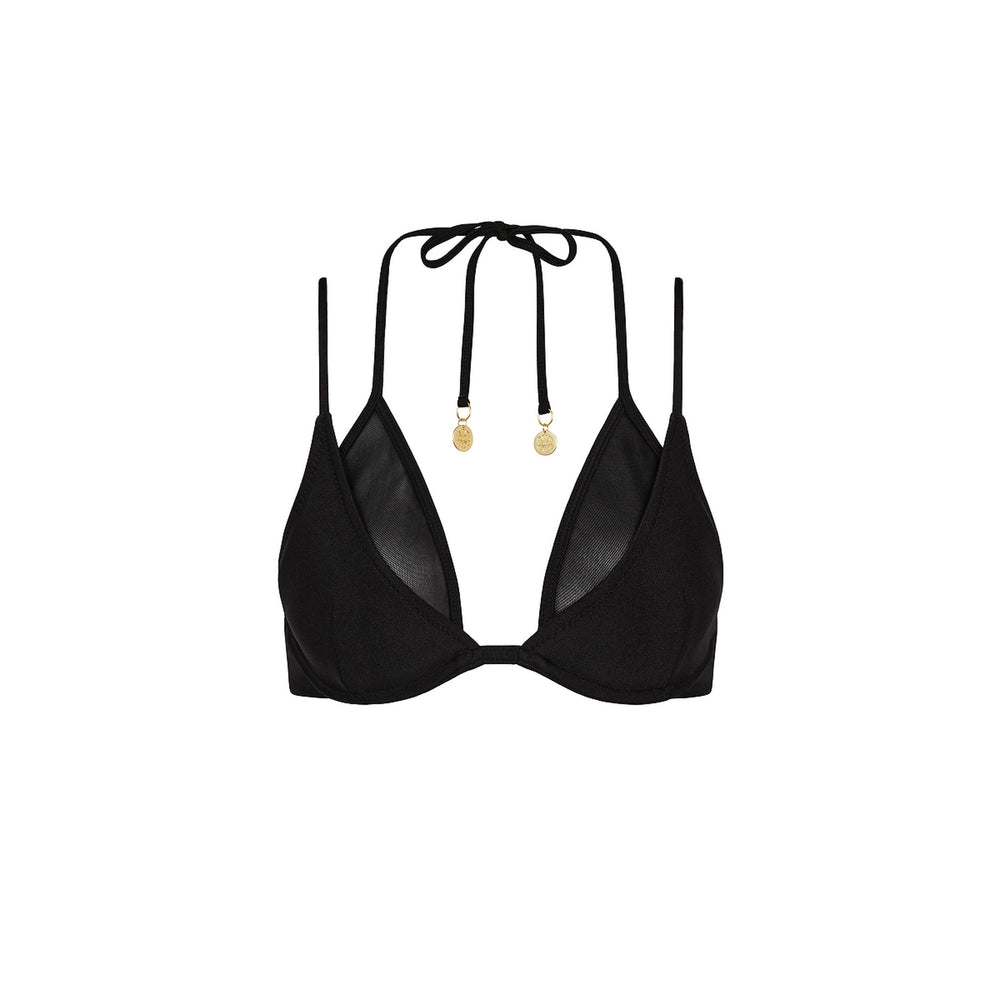 Womens Layered Mesh Underwire Bikini Top - Twilight Black