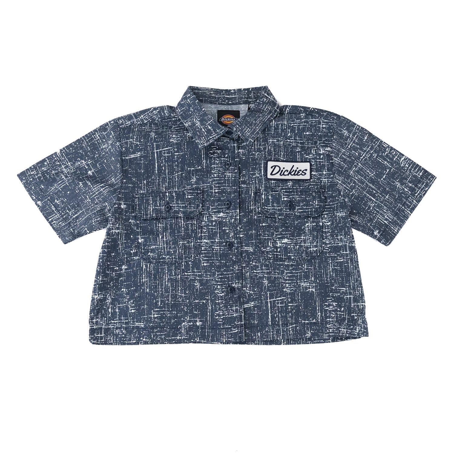Womens Cropped S/S Work Shirt, Rinsed Crosshatch Print