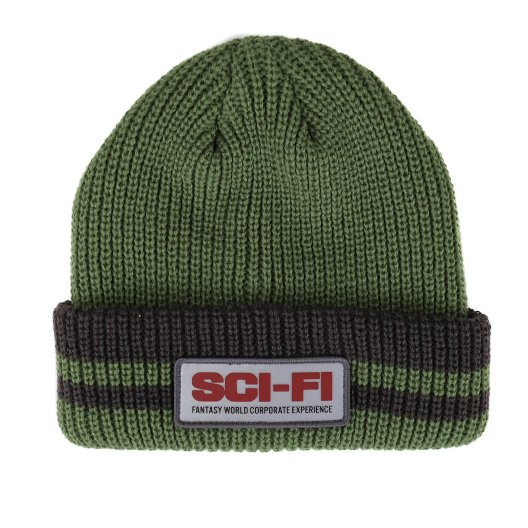 product image Reflective Patch Striped Beanie - Olive/Grey