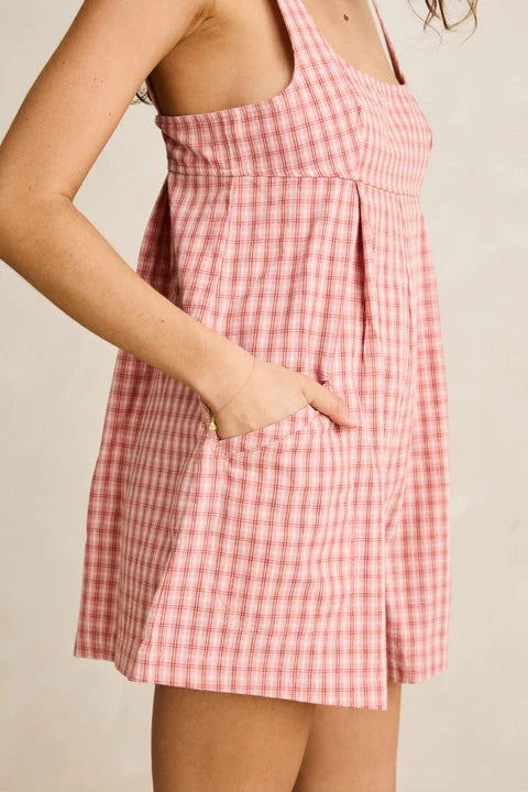 Womens Kirra Check Romper - Pink