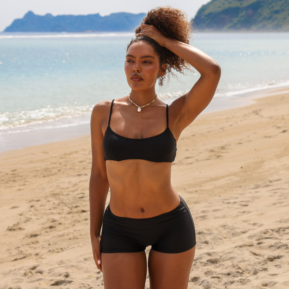 Womens Invisible Underwire Crop Bikini Top - Twilight Black