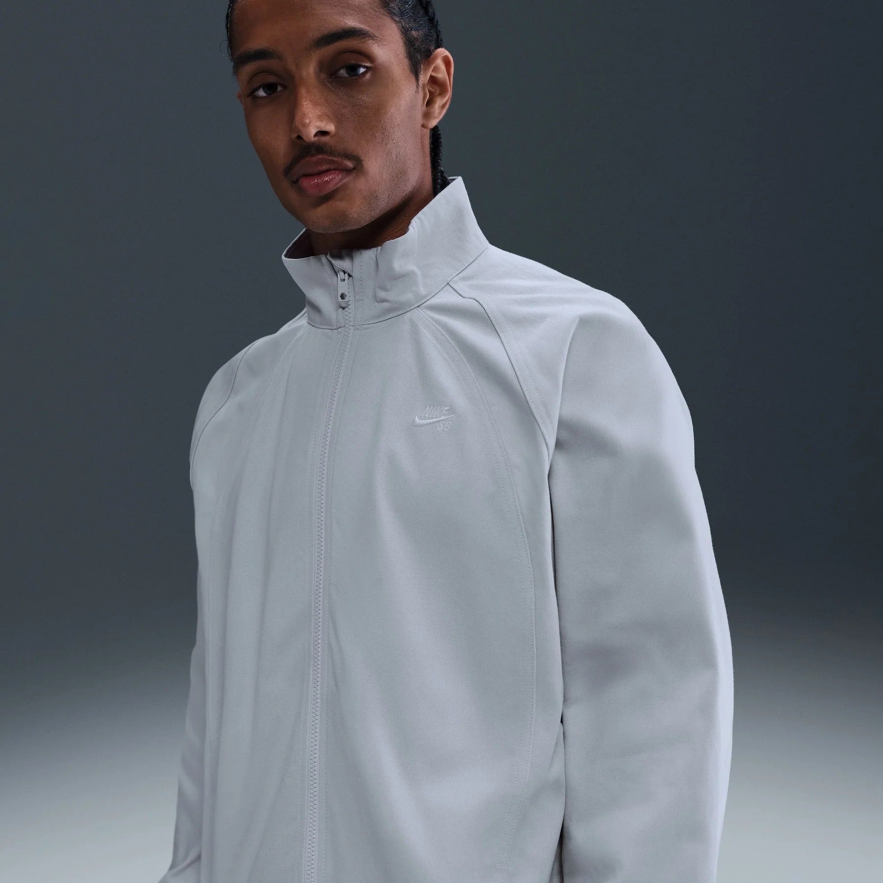 Denim Zip Track Jacket - Football Grey/White