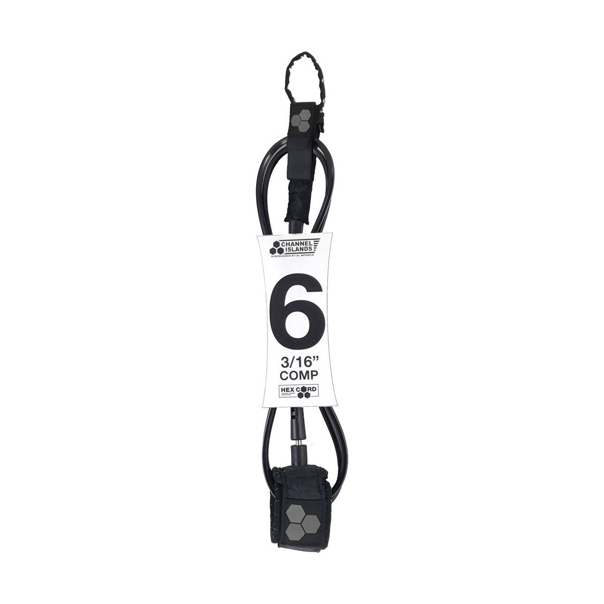 product image 6' x 3/16" Hex Cord Comp Ankle Surf Leash - Black, Black